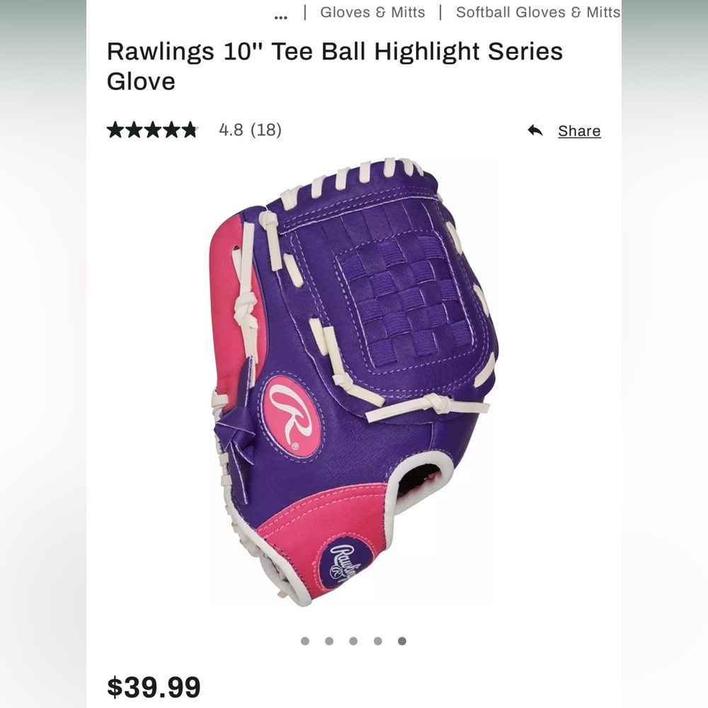 Rawlings Tee Ball Highlight 10" Fielders Glove Pink Purple